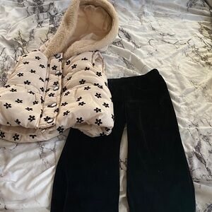 Little Lass Cream and Black Floral Kids Matching Set